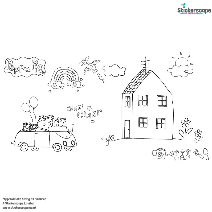 Peppa pig colour-in window stickers shown on a white background