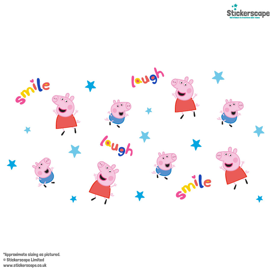 laugh & smile peppa pig wall sticker pack shown on a white background