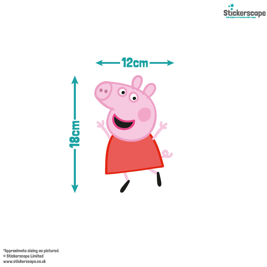 laugh & smile peppa pig wall sticker pack, Peppa size guide