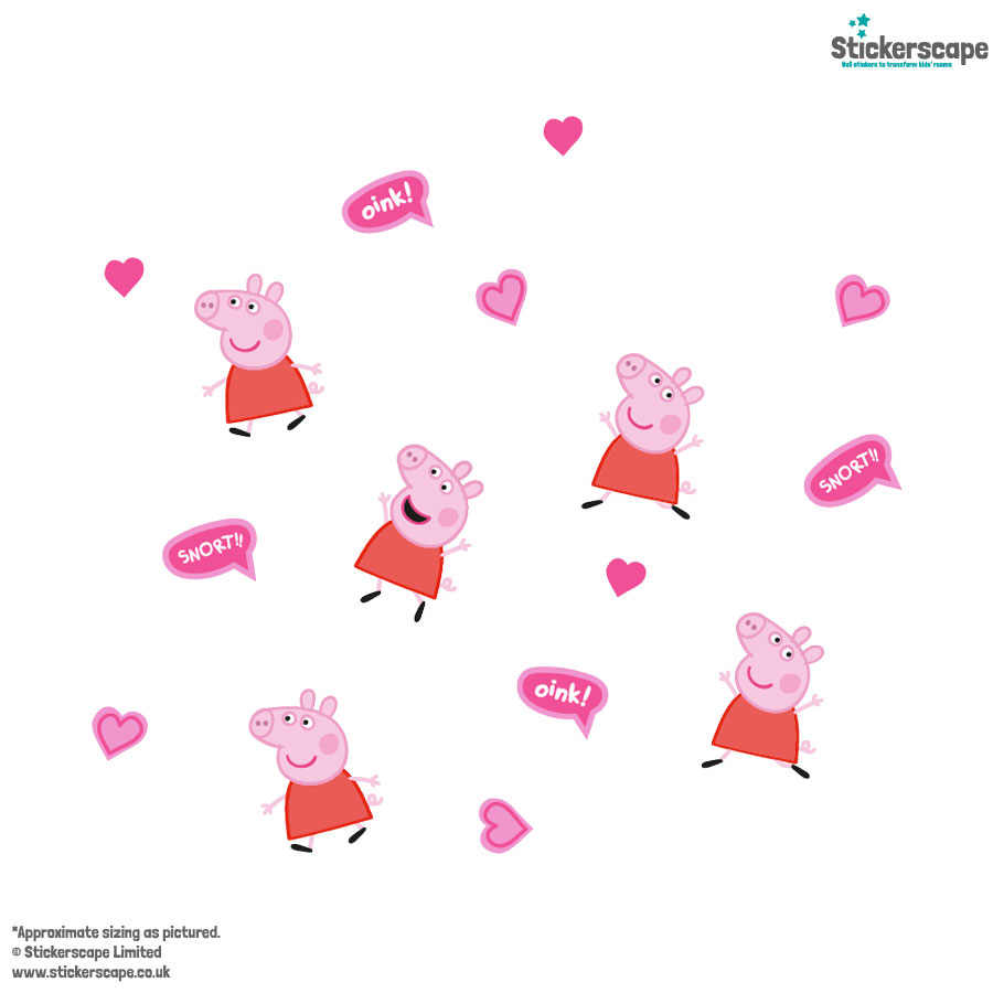 pink peppa pig wall stickers shown on a white background