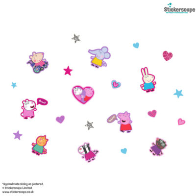 peppa & friends pink wall sticker pack shown on a white background