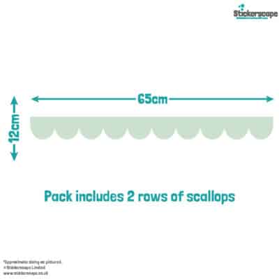 scallop wall stickers size guide of one of four stickers included