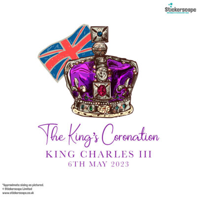 King Charles' crown window sticker shown on a white background