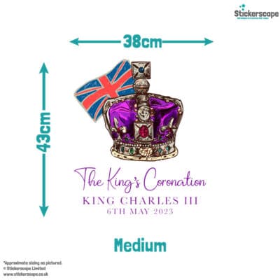 King Charles' crown window sticker medium size guide