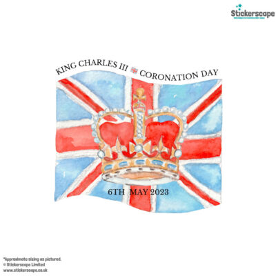 coronation flag window sticker shown on a white background