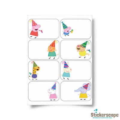 Peppa pig birthday label pack peppa & friends shown on a white background