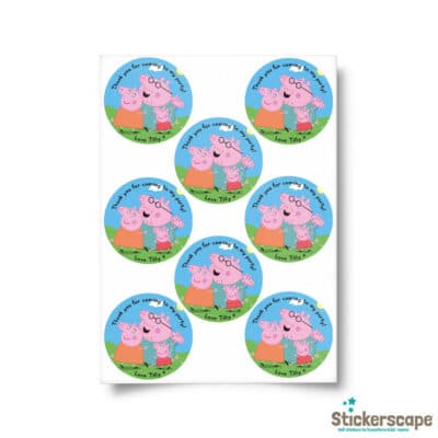 personalised peppa pig party label pack shown on a white background