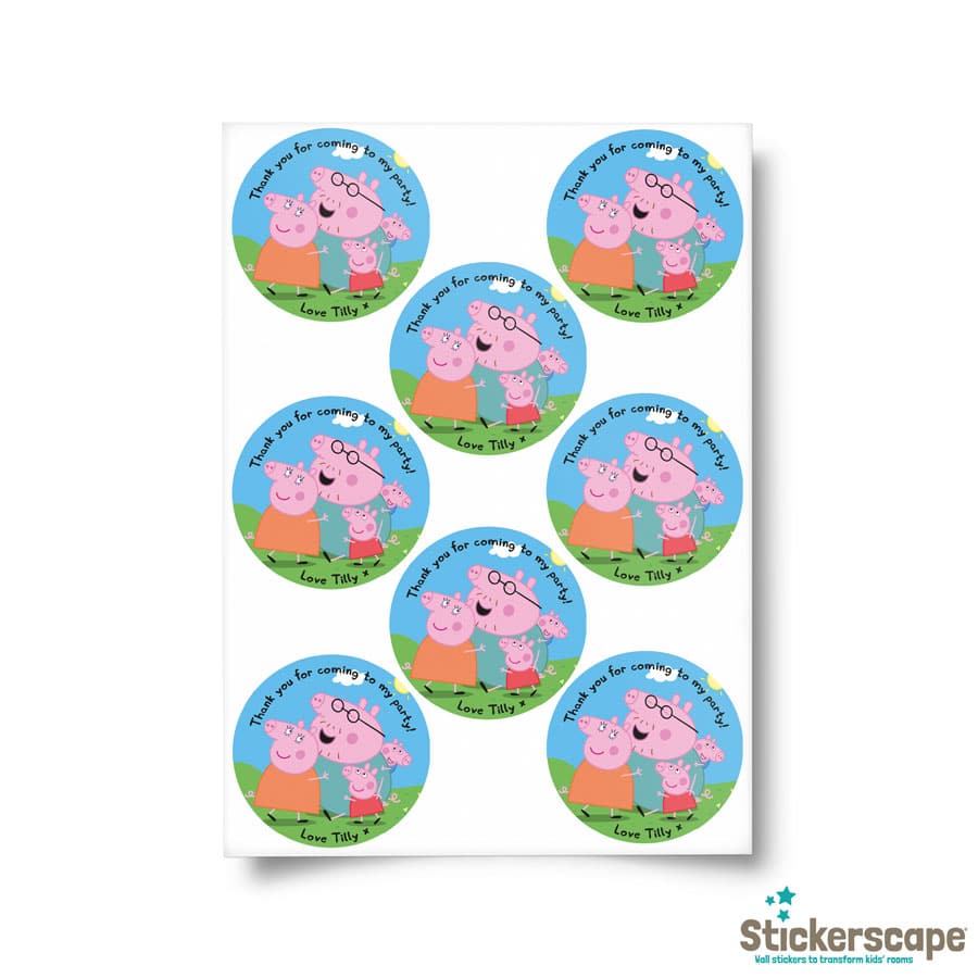 personalised peppa pig party label pack shown on a white background