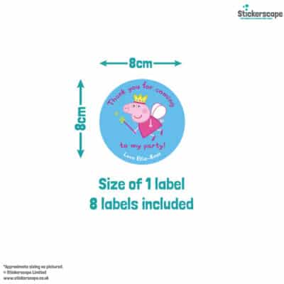 personalised fairy peppa party label pack size guide of one label