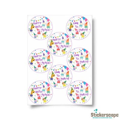 Peppa pig party bag label pack in white shown on white background