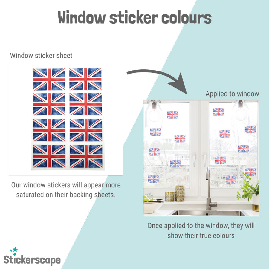 Street party window sticker colour difference between sheet and when applied to a window