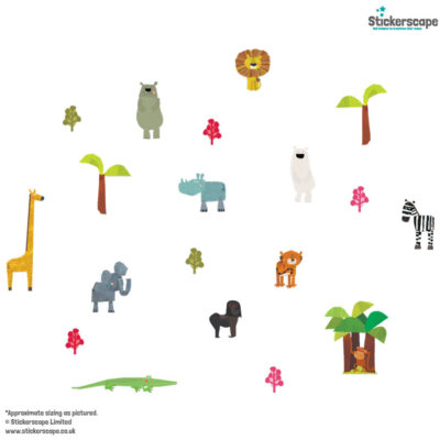fun animals wall sticker pack shown on a white background