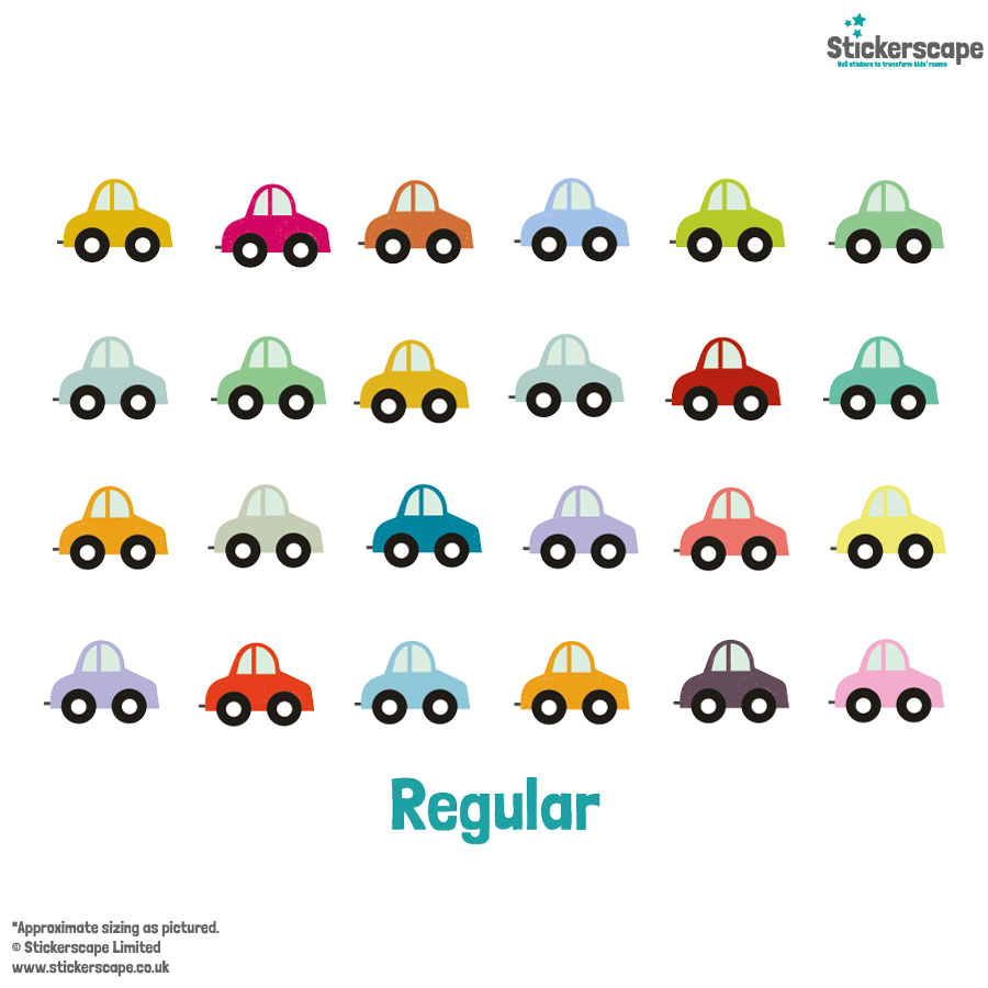 rainbow cars wall sticker pack regular shown on a white background