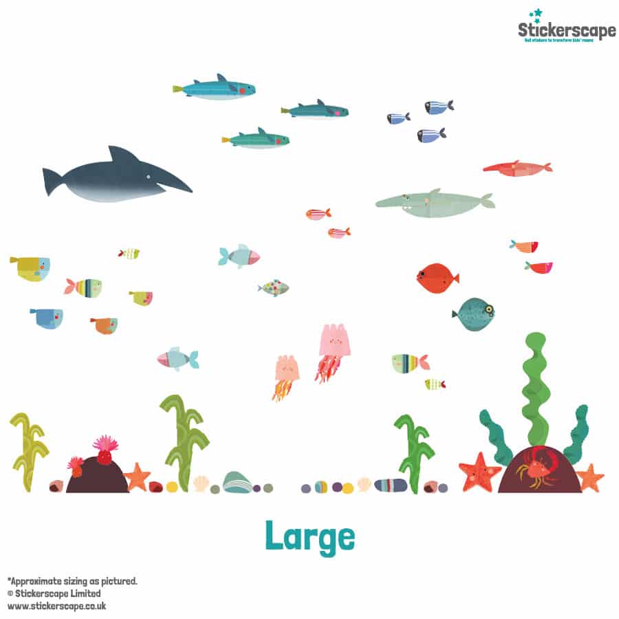 underwater wall sticker pack large on white background