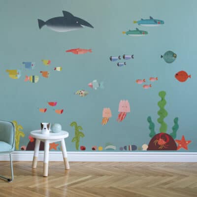 underwater wall sticker pack regular shown on a blue wall