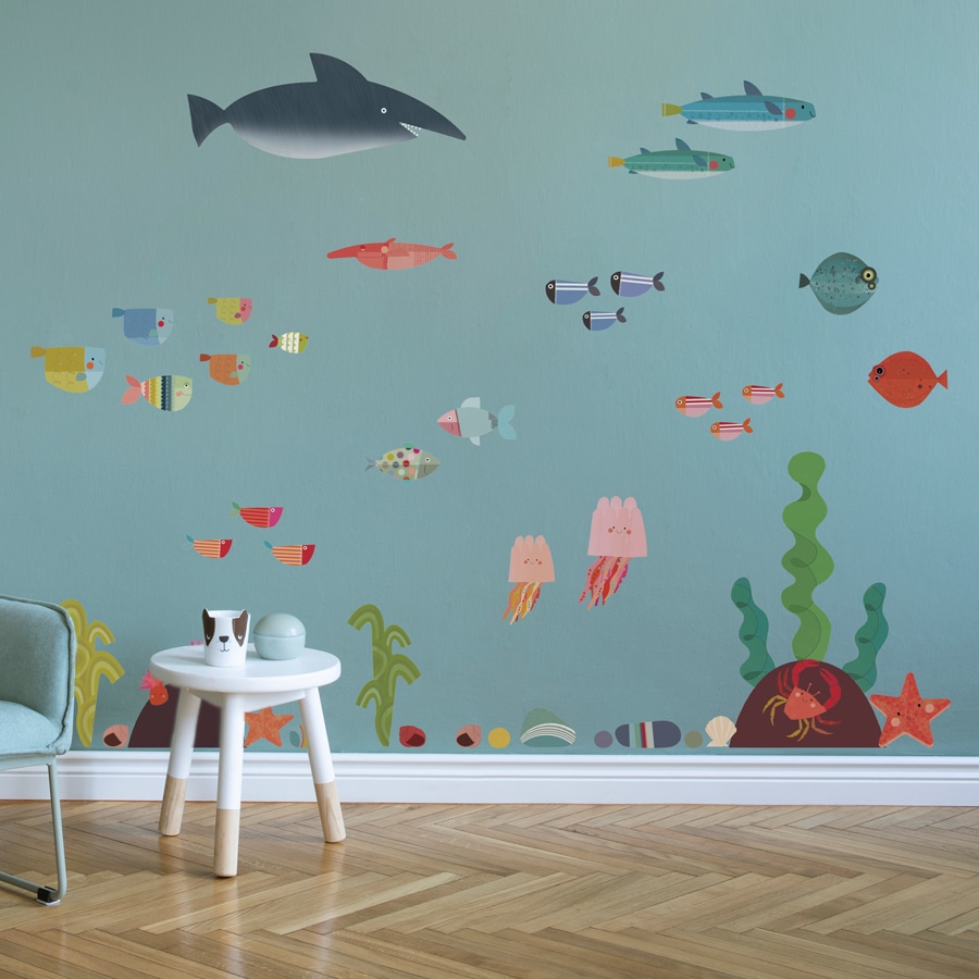 underwater wall sticker pack regular shown on a blue wall