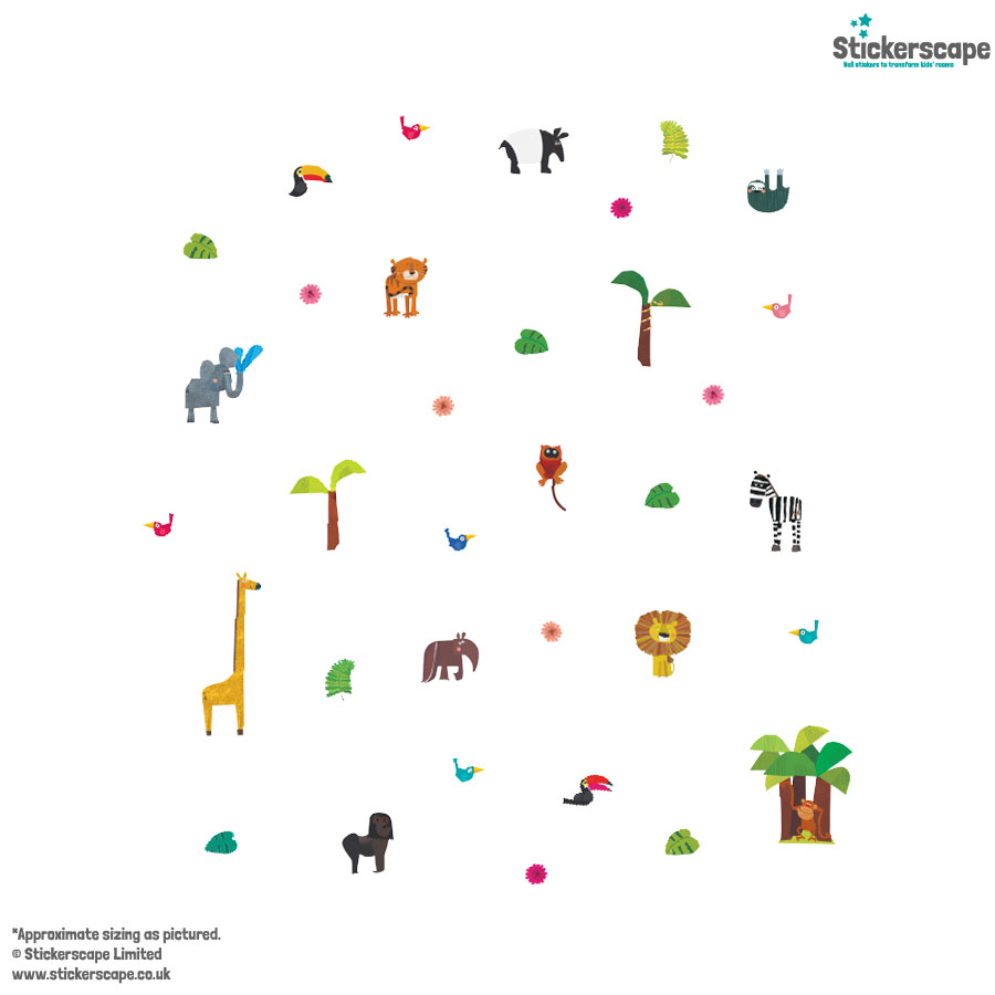 Jungle wall sticker pack designed by kali stileman shown on a white background