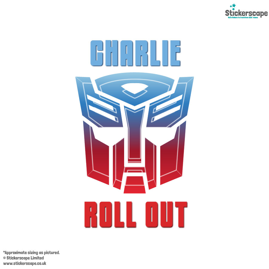 Personalised autobots wall sticker shown on a white background