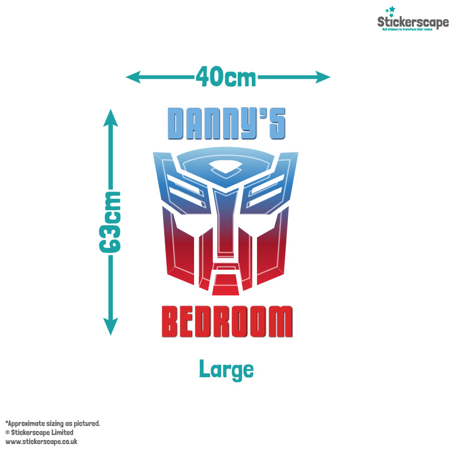 Personalised autobots wall sticker large size guide