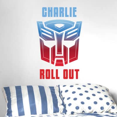 Personalised Autobot Logo Wall Sticker above a boy's bed