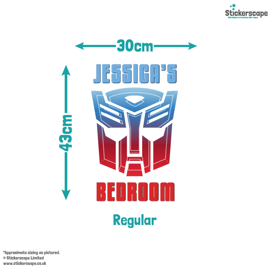 Personalised autobots wall sticker regular size guide
