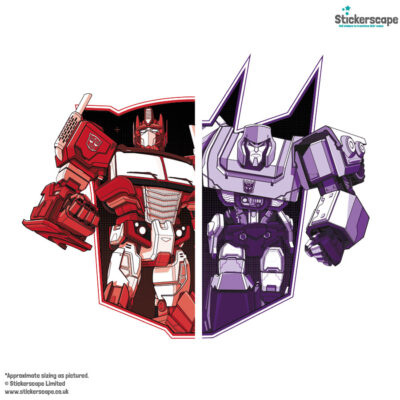 Optimus VS Megatron wall sticker shown on a white background