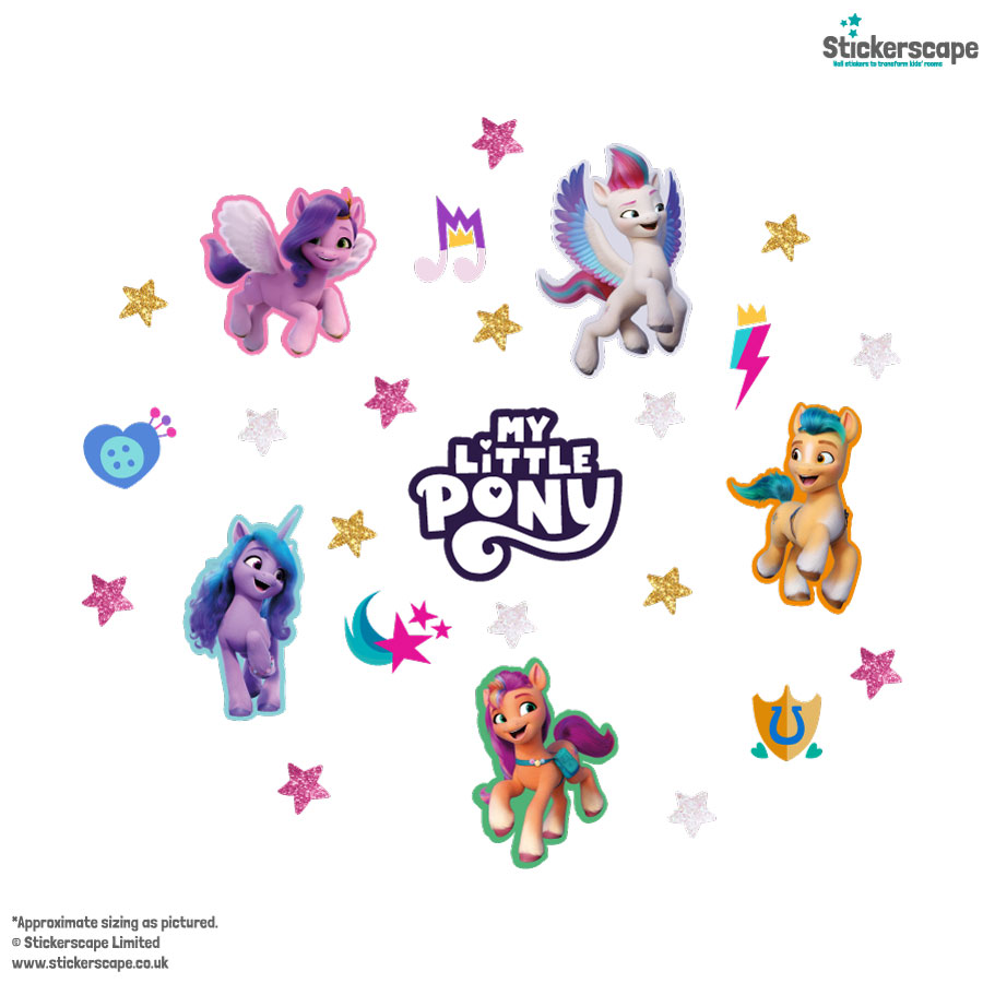 My Little Pony glitter wall sticker pack shown on a white background