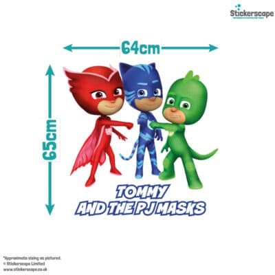 Personalised Pj Masks wall sticker size guide