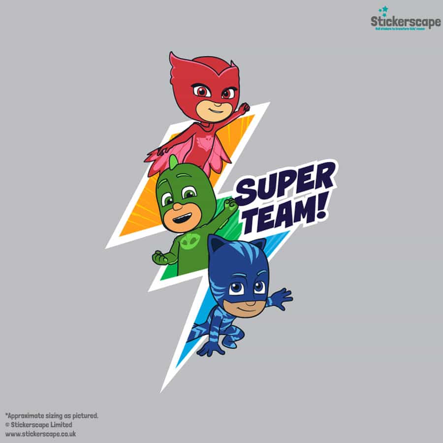 super team wall sticker shown on a grey background