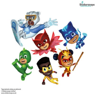 power heroes group wall sticker shown on a white background