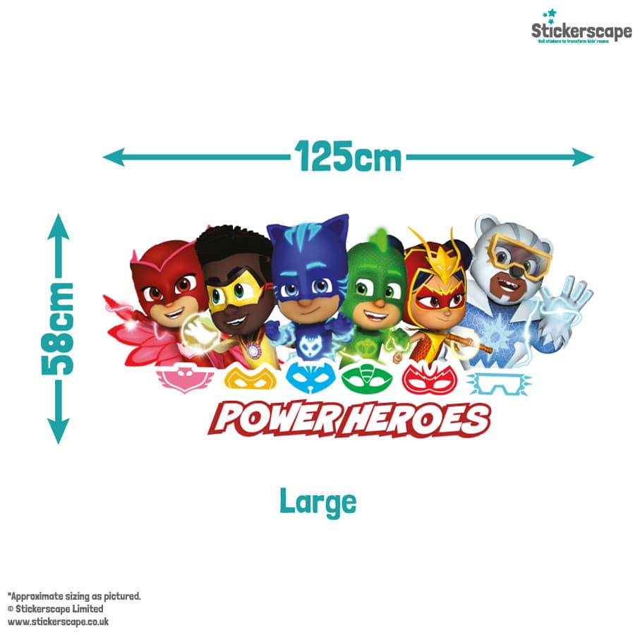 power heroes wall sticker large size guide