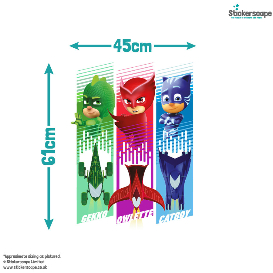 PJ Masks vehicles wall sticker size guide