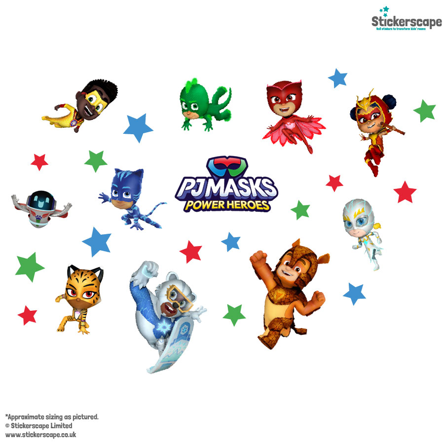 power heroes wall sticker pack shown on a white background