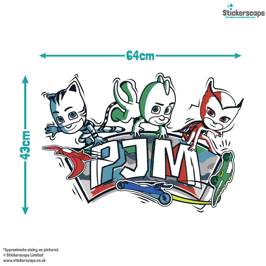 PJ Masks doodles wall sticker size guide