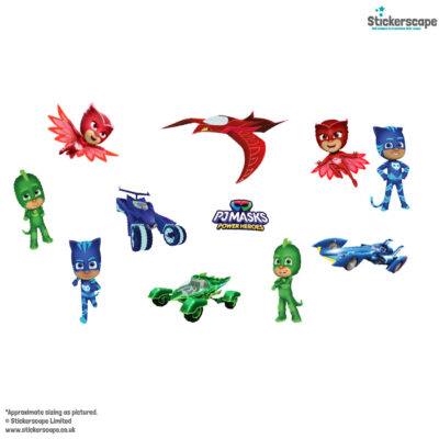 PJ Masks & vehicles wall sticker pack shown on a white background