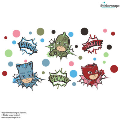 comic PJ Masks wall sticker pack shown on a white background