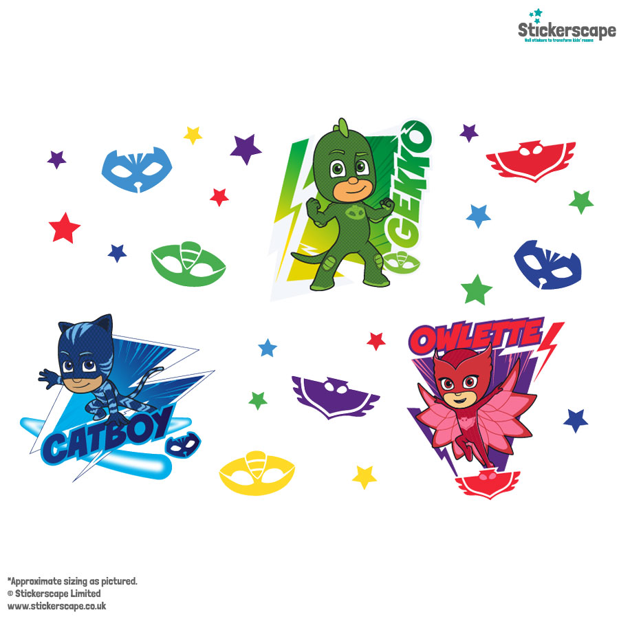 PJ Masks & stars wall sticker pack shown on a white background