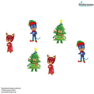 Christmas PJ Masks window stickers shown on a white background