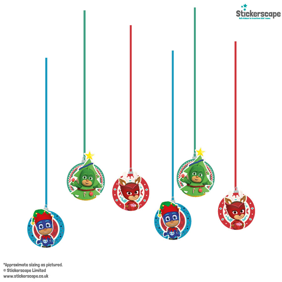 PJ Masks christmas baubles window stickers shown on a white background
