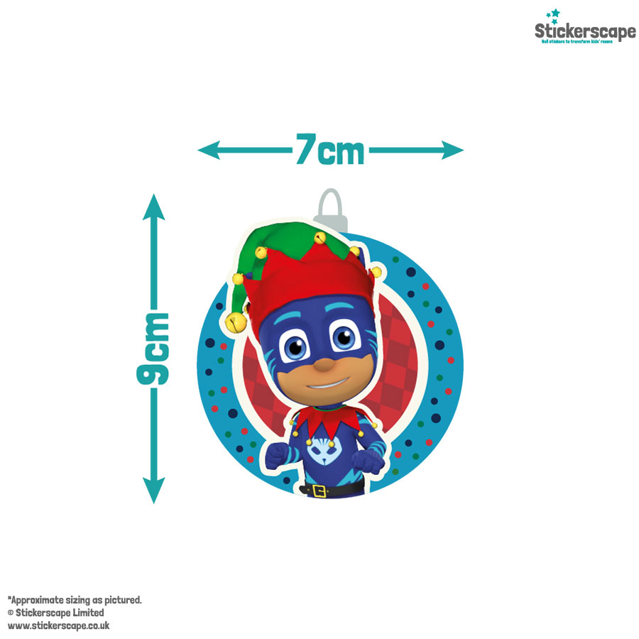 PJ Masks christmas baubles window stickers cat boy bauble size guide