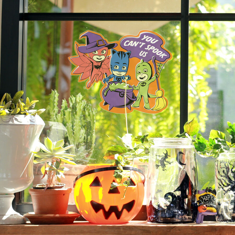 pj masks halloween window stickers regular shown on a window behind halloween window decorations