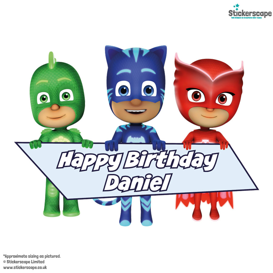 PJ Masks birthday window sticker shown on a white background