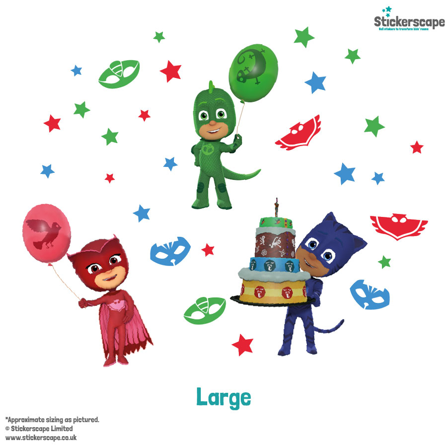 PJ Masks party window stickers large shown on a white background