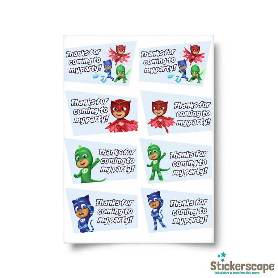 PJ Masks Party Bag Label Pack option 1 sticker sheet show on a white background