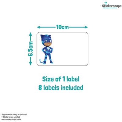 PJ Masks birthday label pack size guide