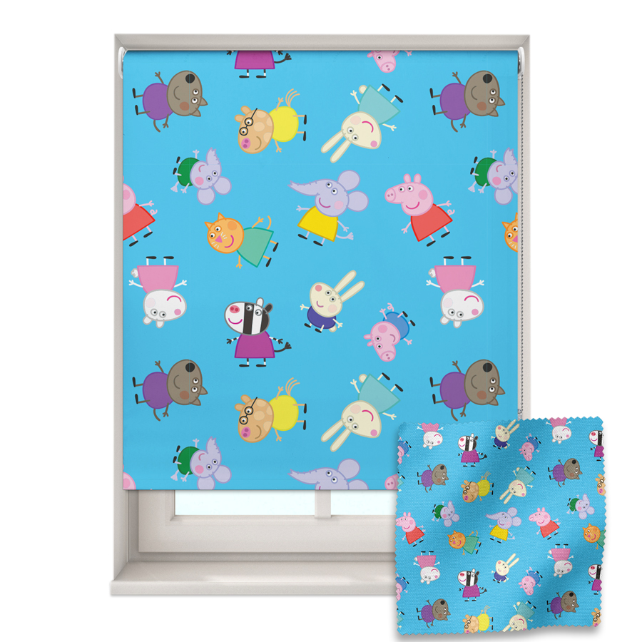 Peppa & friends roller blind shown on a window