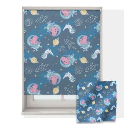 George in Space Roller Blind on white background with pattern swatch