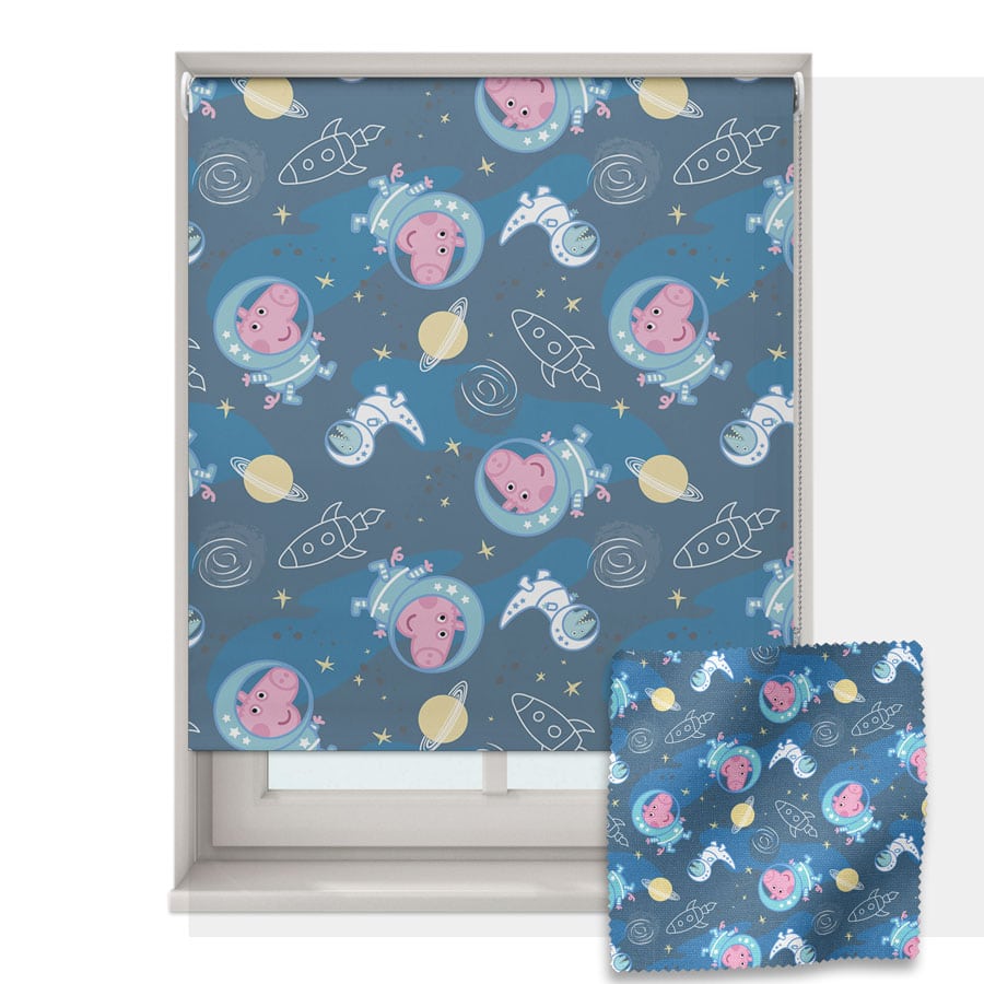 George in Space Roller Blind on white background with pattern swatch