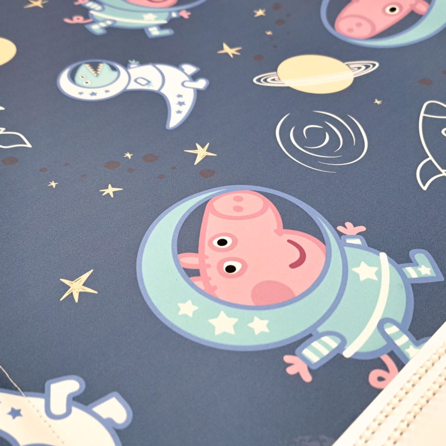 George in Space roller blind close up of pattern with George in space suit on a dark blue background