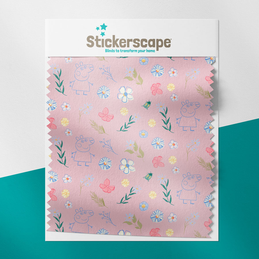 Pink floral Peppa roller blind fabric swatch